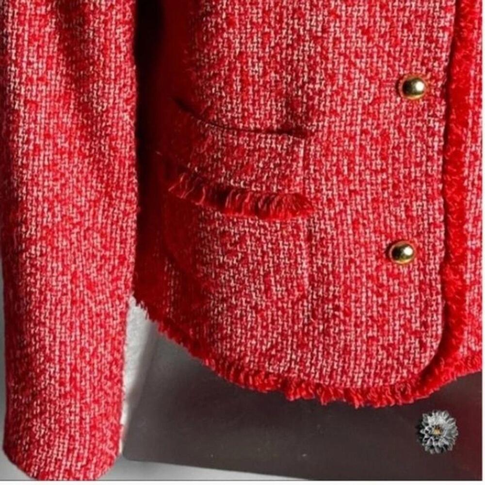 LKNW Red Tweed Fringe Blazer Jacket by Talbots Size  Beautiful 10 P - Picture 4 of 9